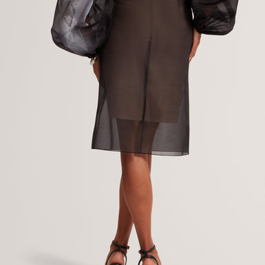 VIEVA: Printed Organza Overlay Midi Skirt