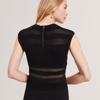 AMBERIA: Fitted Knit Top With Invisible Yarn Pane