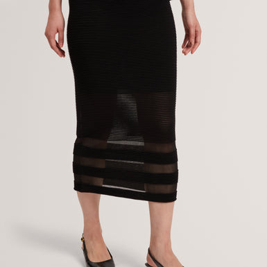 CAIRIE: Knit Pencil Skirt With Invisible Yarn Pane