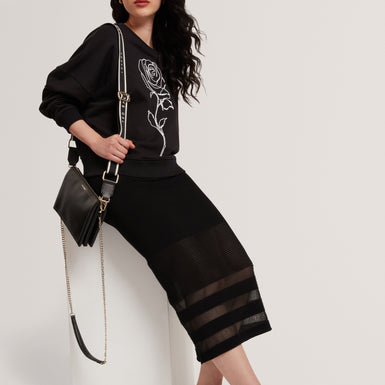 CAIRIE: Knit Pencil Skirt With Invisible Yarn Pane