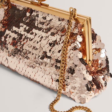 SEQUINZ: Rose Detail Sequin Clutch Bag