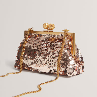 SEQUINZ: Rose Detail Sequin Clutch Bag