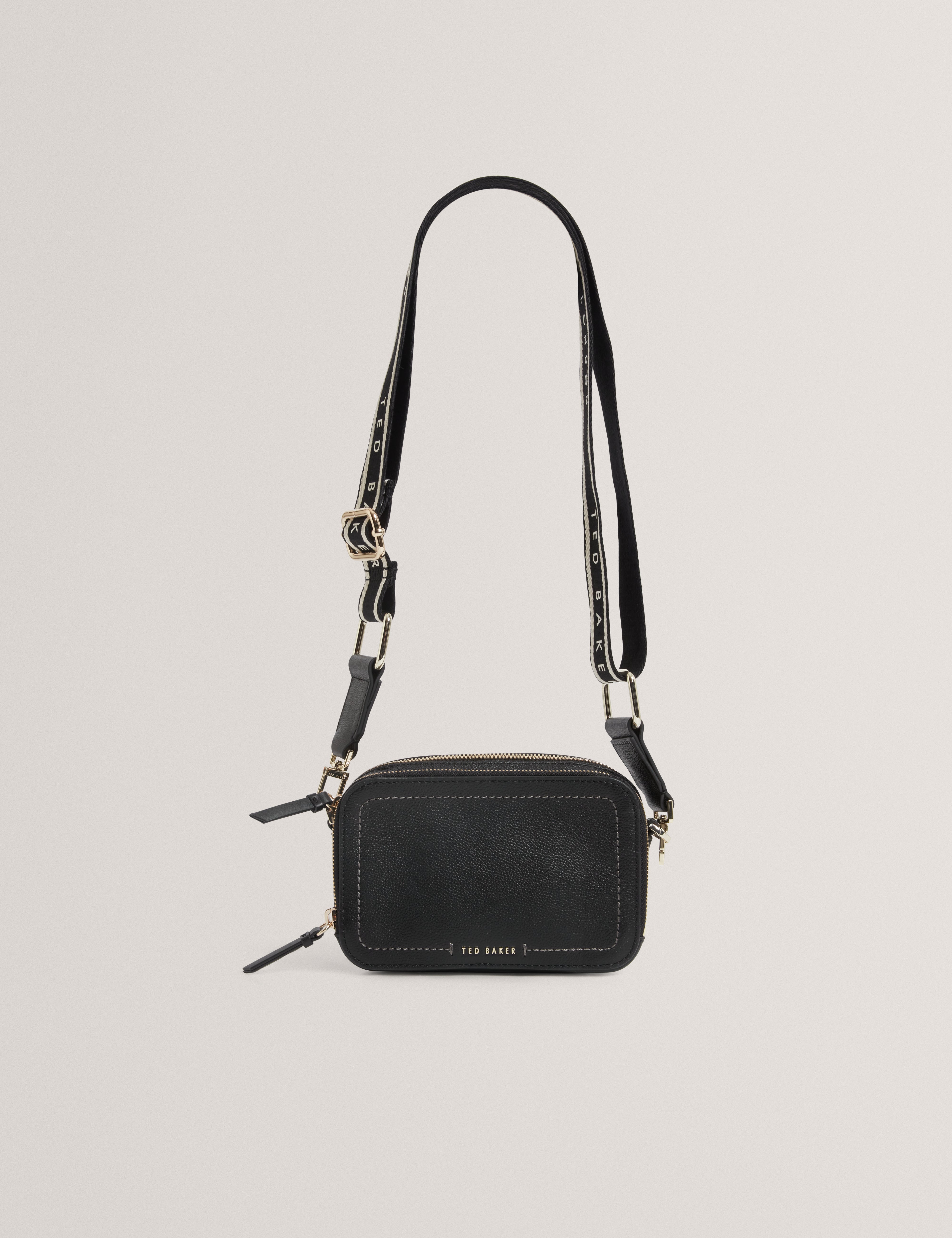 LINZIE: Webbing Leather Small Crossbody Camera Bag