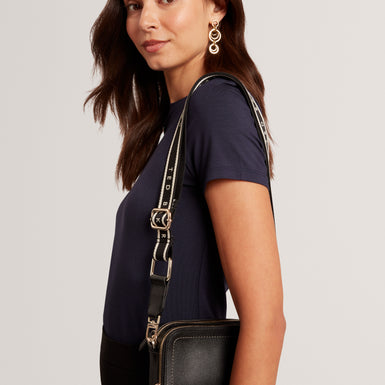 LINZIE: Webbing Leather Small Crossbody Camera Bag