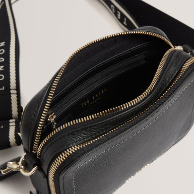 LINZIE: Webbing Leather Small Crossbody Camera Bag