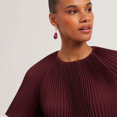 AGARA: Crepe Pleated Short Sleeve Top