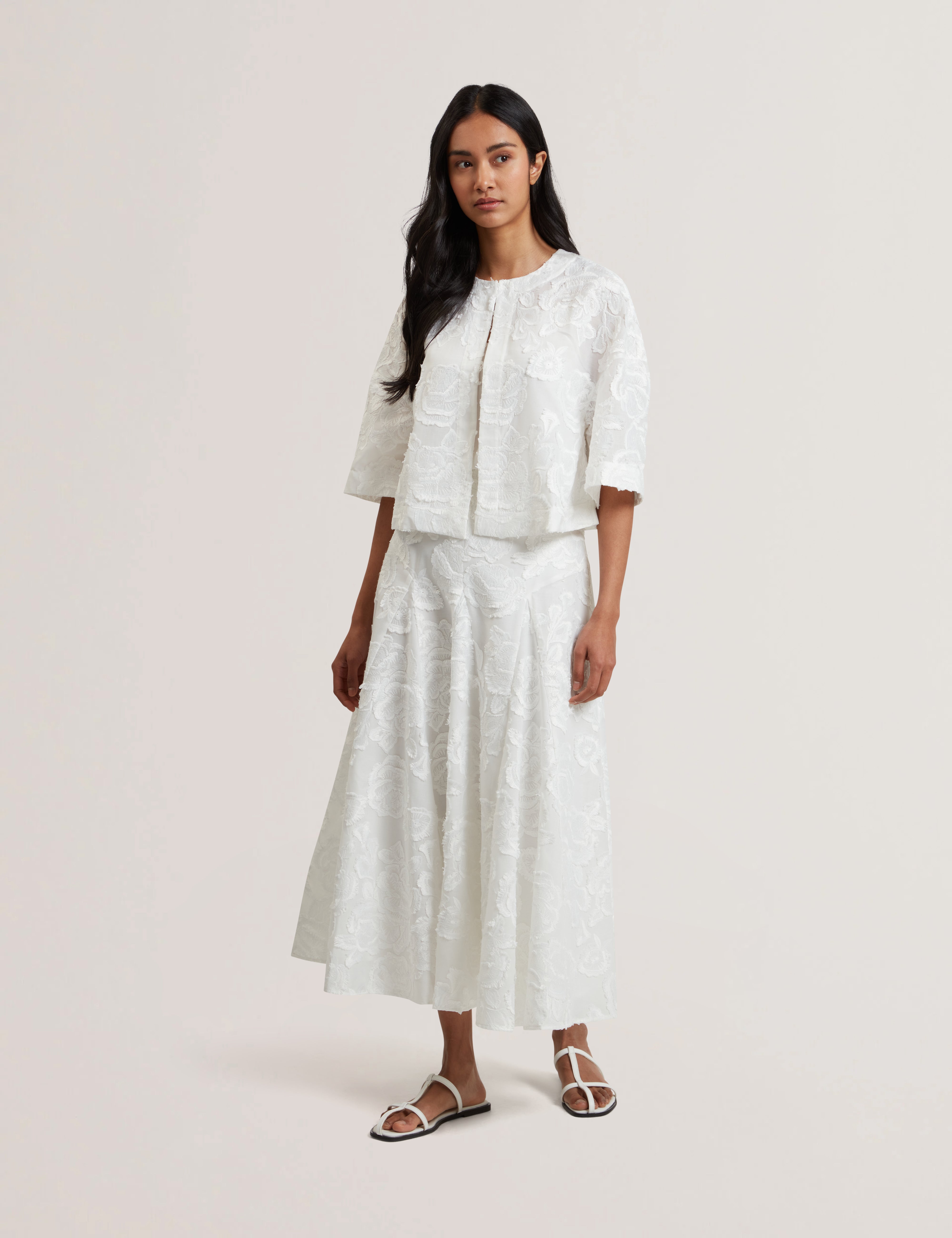 Womens ECCRINA-Textured Rose Detail Midi Skirt