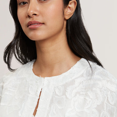 Women's FAELA-Collarless Boxy Fit Cropped Shirt White