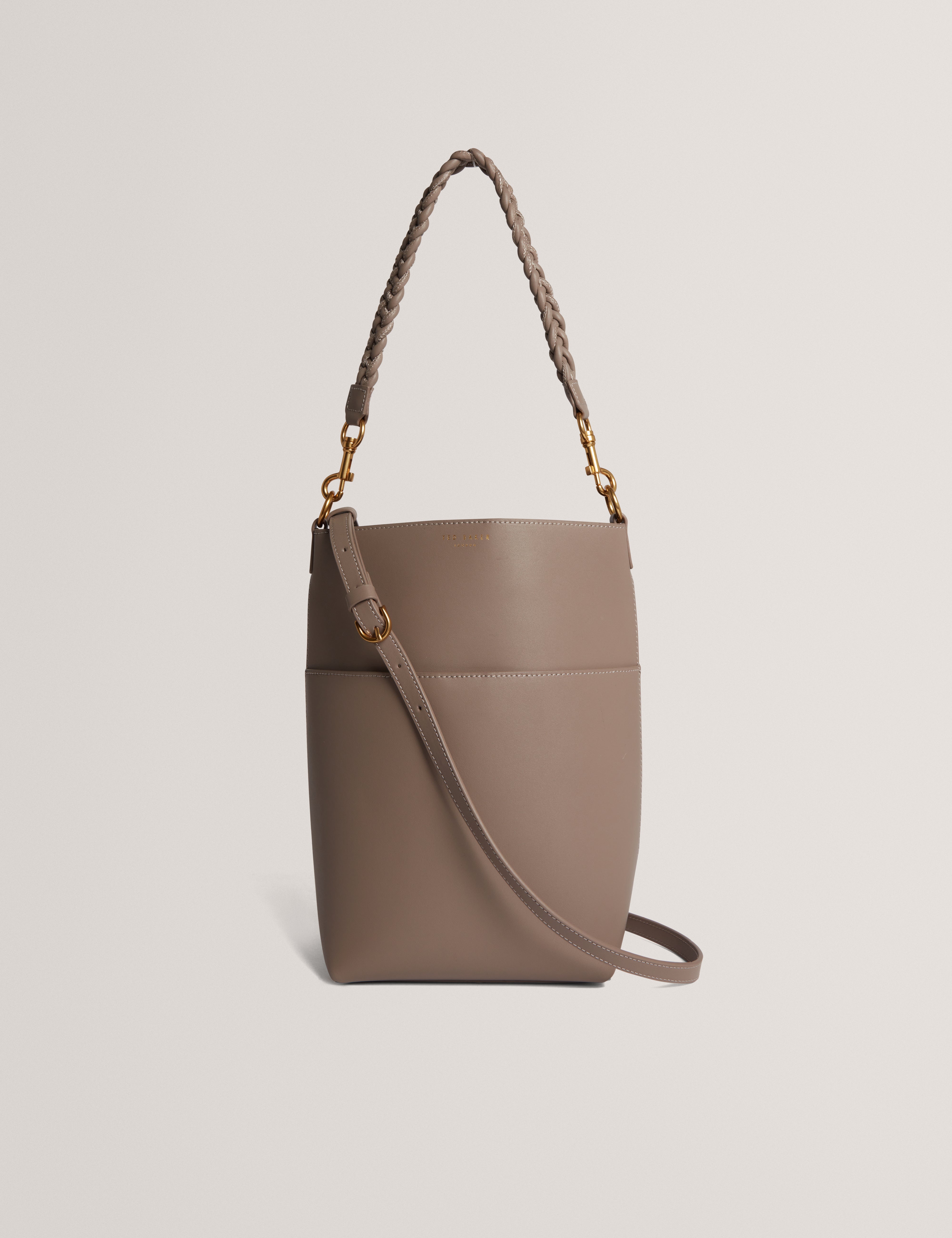 WANNDA: Weave Handle Leather Medium Bucket Bag