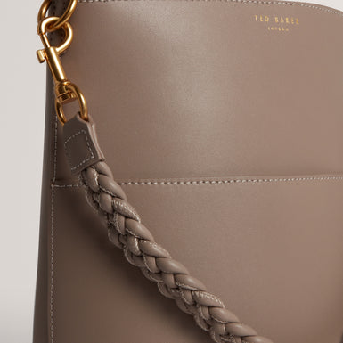 WANNDA: Weave Handle Leather Medium Bucket Bag