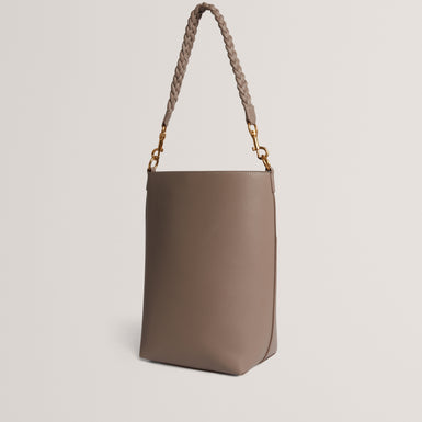 WANNDA: Weave Handle Leather Medium Bucket Bag