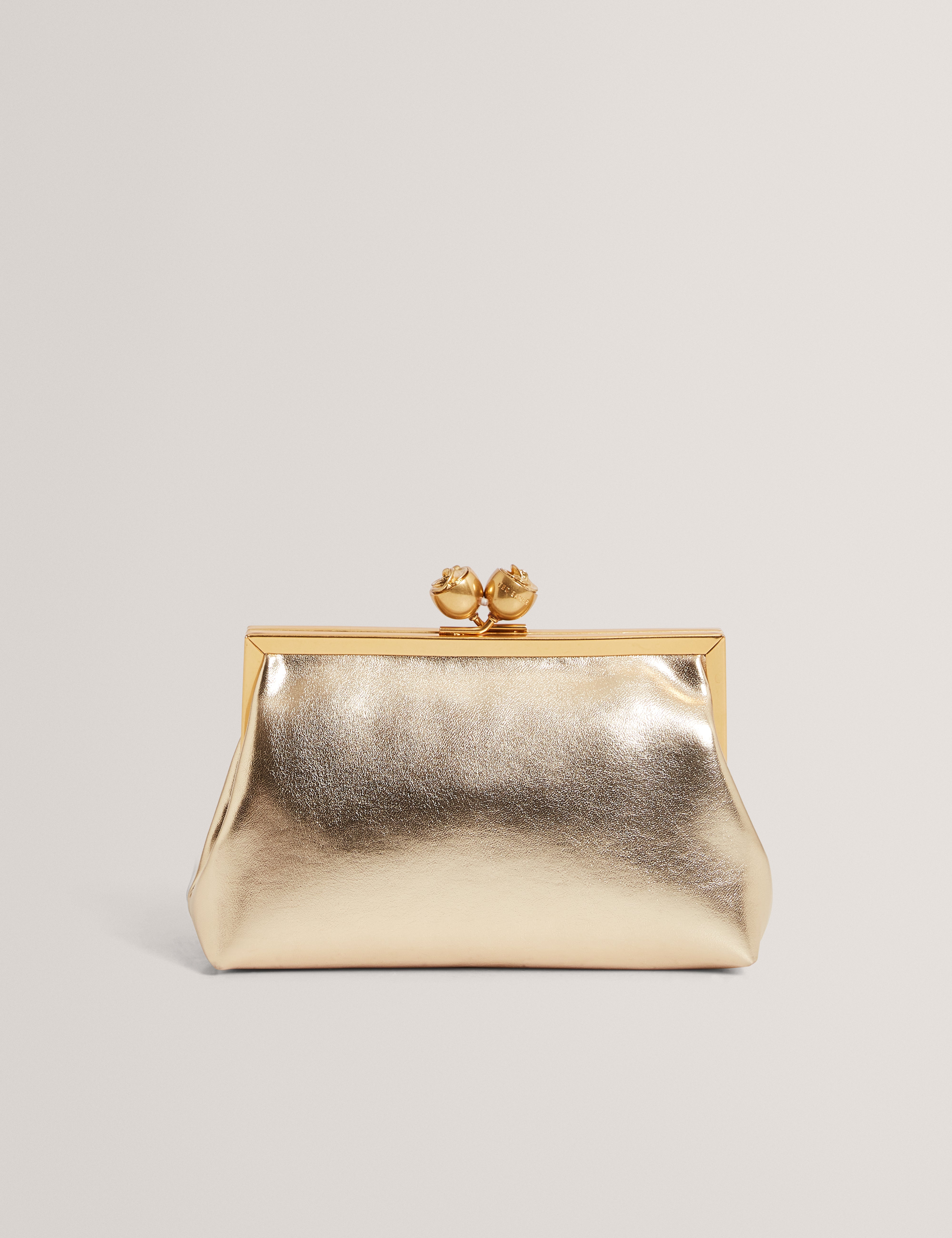 SYLVIII: Rose Detail Leather Metallic Clutch Bag