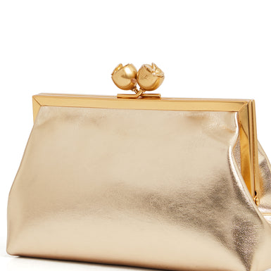 SYLVIII: Rose Detail Leather Metallic Clutch Bag