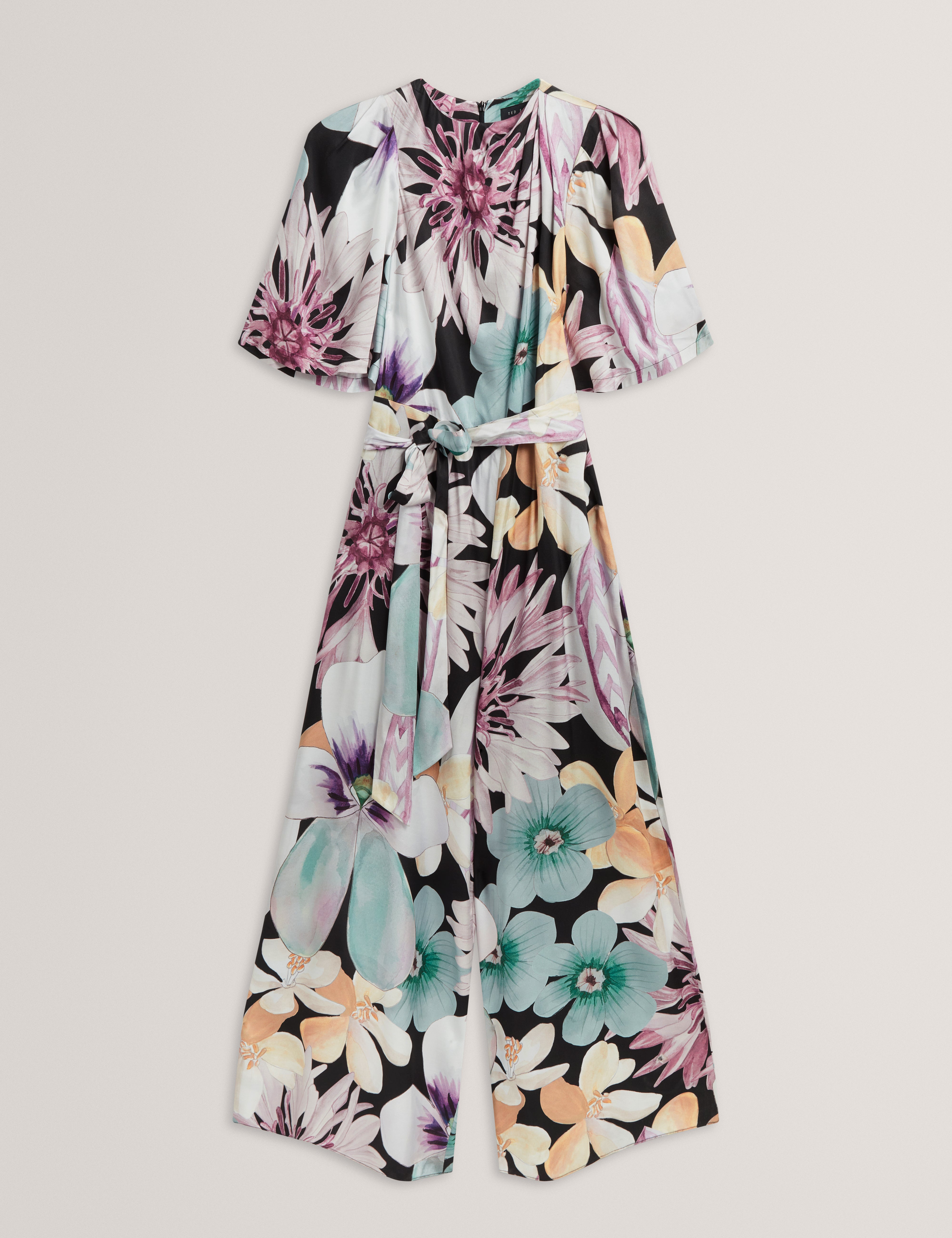 SUNSHI: Printed Drape Neck Detail Wide Leg Jumps