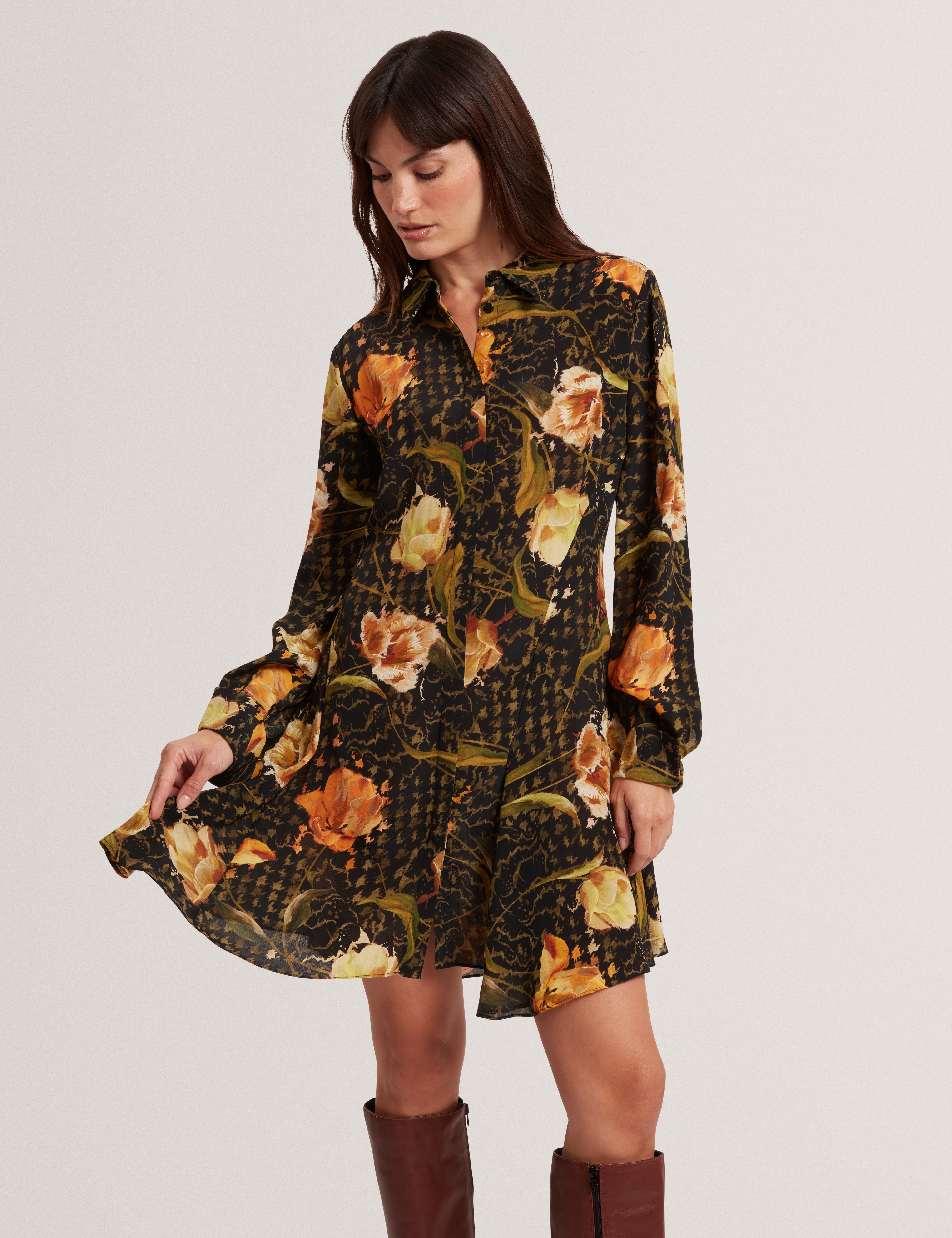 INDIVIA: Printed Mini Shirt Dress