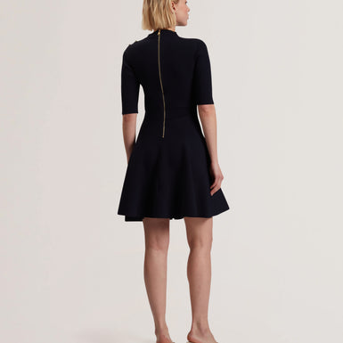 Women's LILANO-Ribbed Knit Button Detail Skater Dress Navy