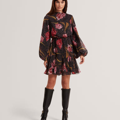 ENDRINA: Long Sleeve Printed Midi Dress