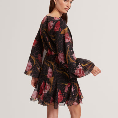 ENDRINA: Long Sleeve Printed Midi Dress