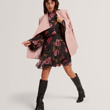 ENDRINA: Long Sleeve Printed Midi Dress