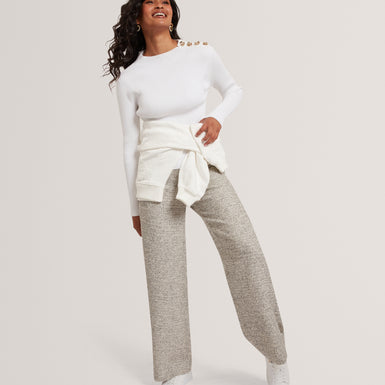 BLEANA: Rose Button Detail Long Sleeve Knitted T