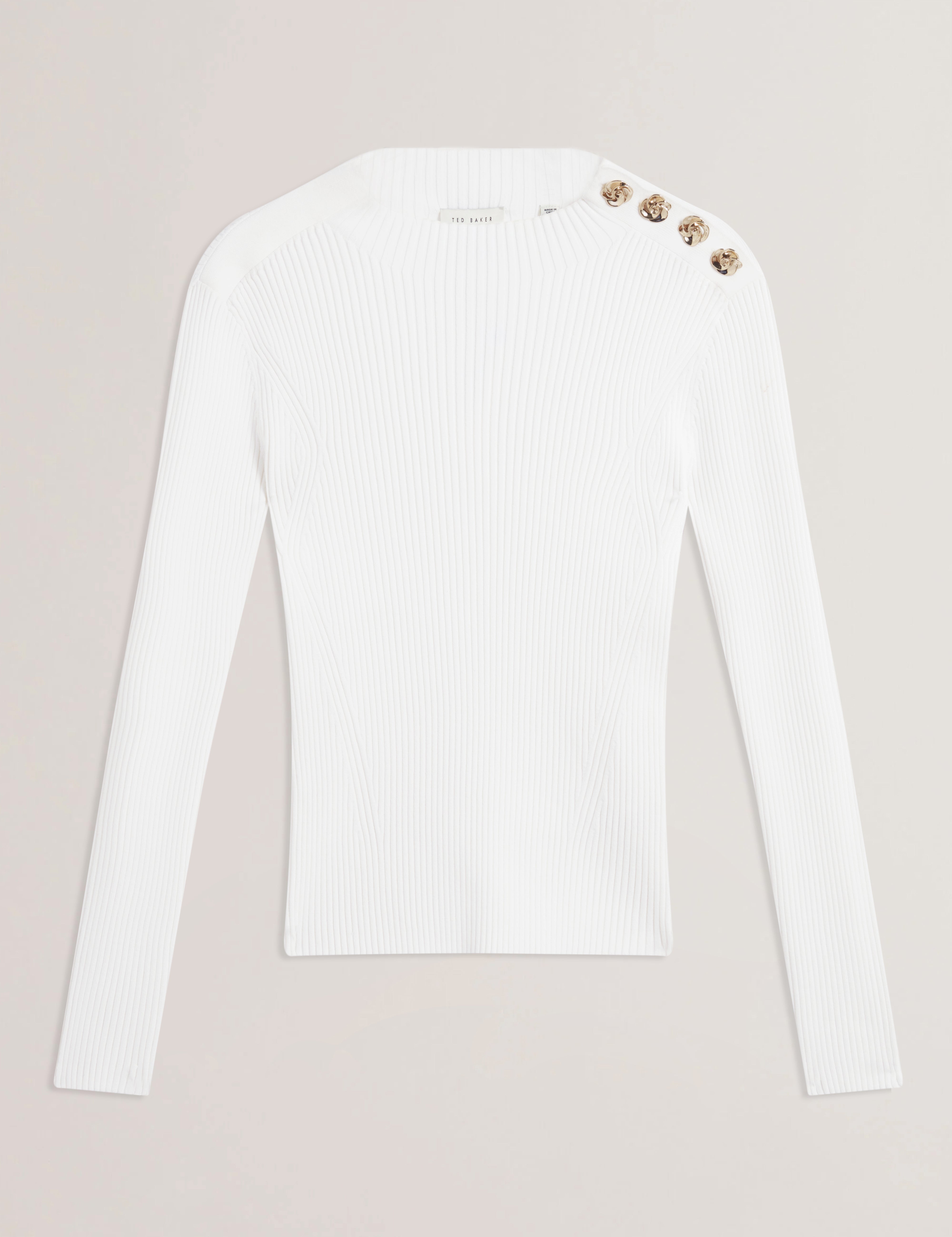 BLEANA: Rose Button Detail Long Sleeve Knitted Top