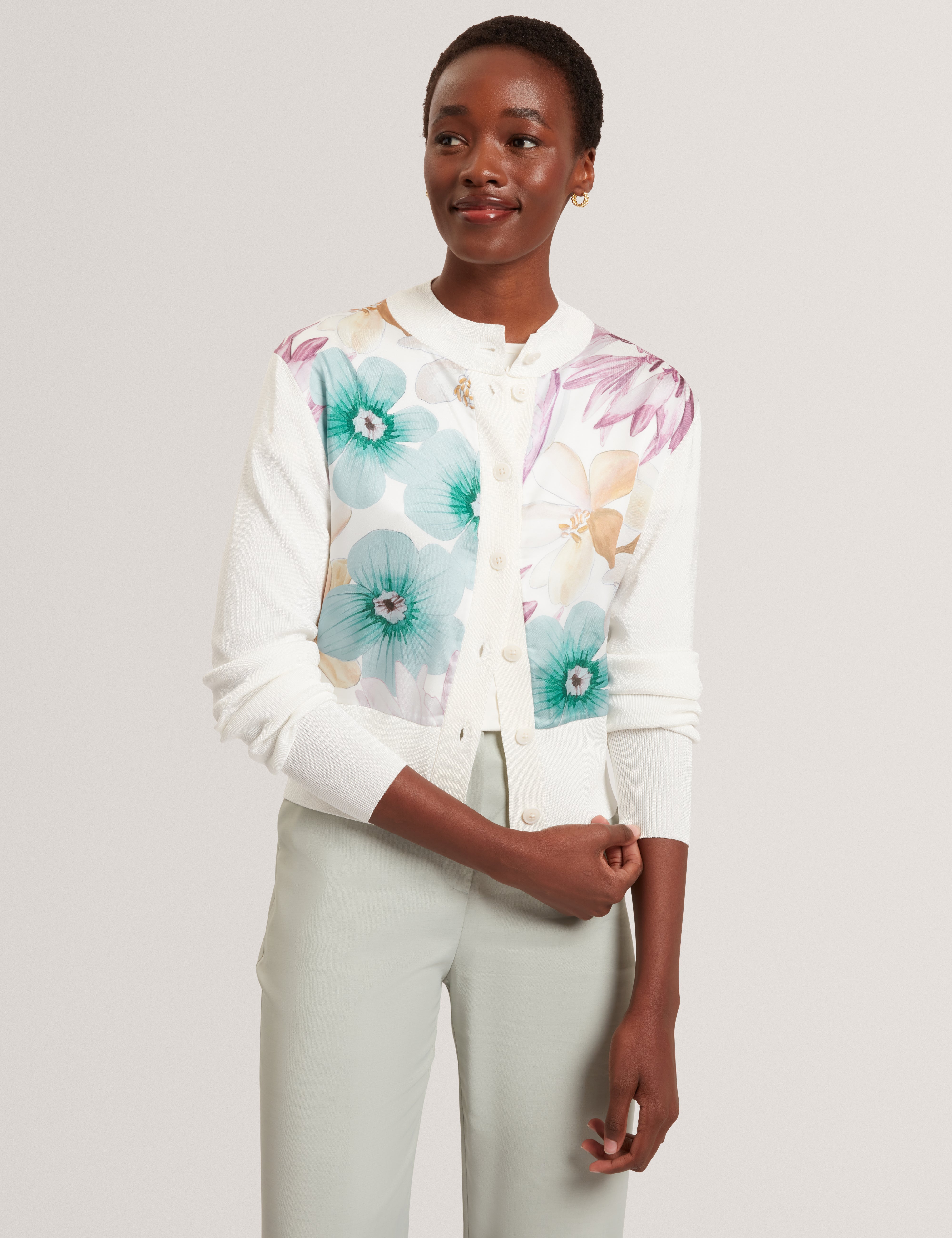 VARRLA: Printed Woven Front Cardigan