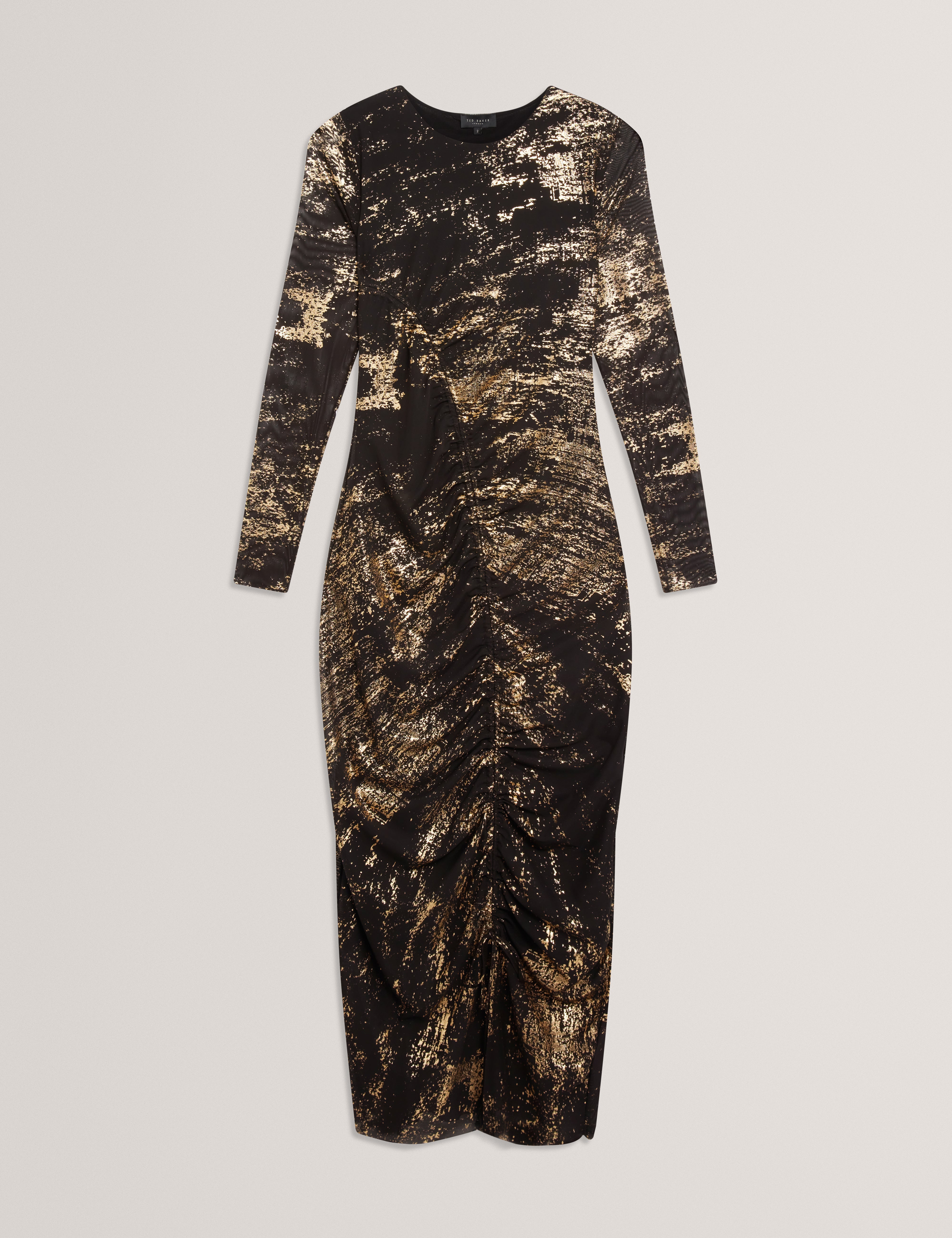 NOHAA: Foil Printed Long Sleeve Mesh Bodycon Dress