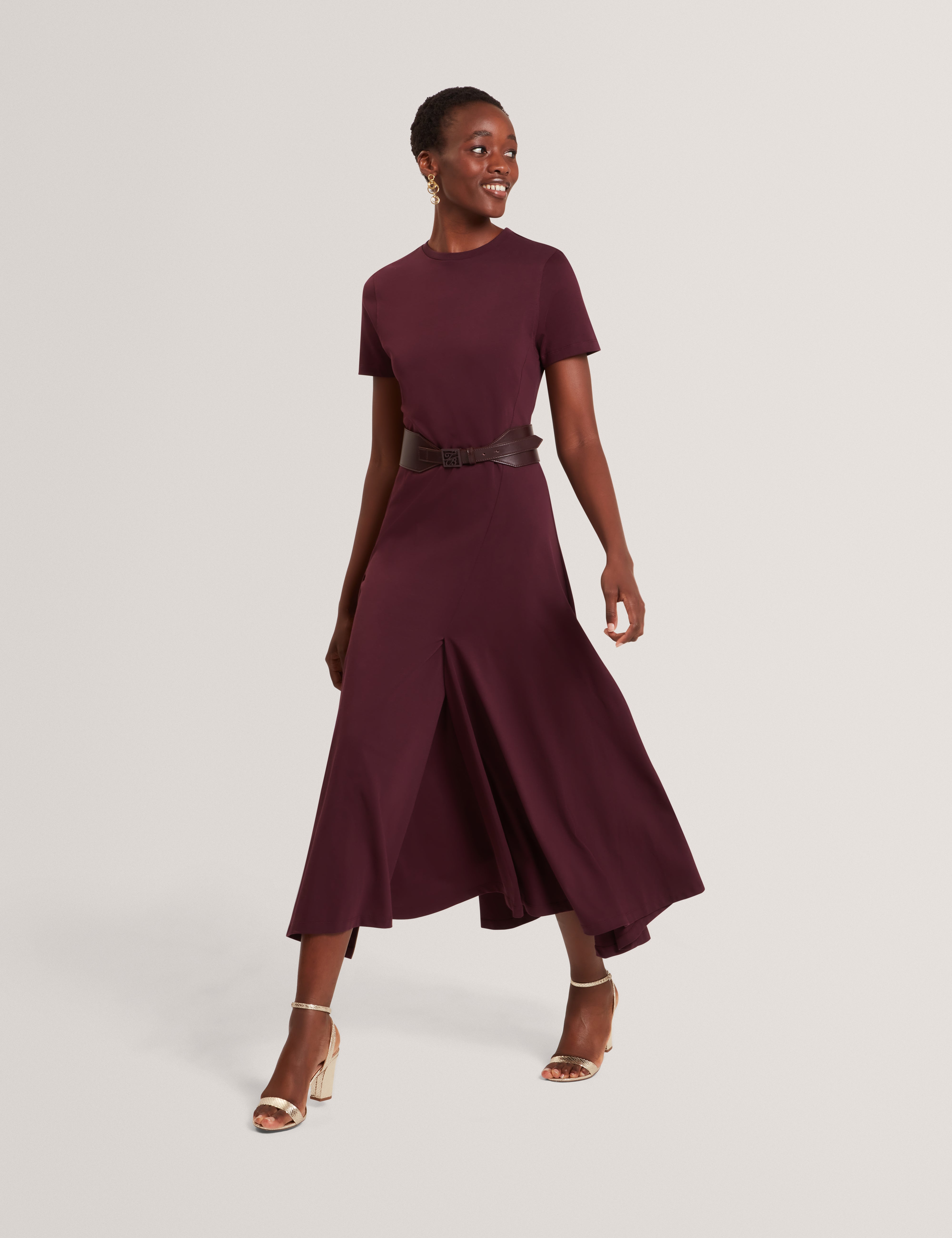 FUUSIA: Jersey Panelled Short Sleeve Midi Dress