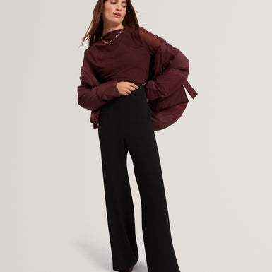 GORJJA: Piping Detail Wide Leg Crepe Trouser