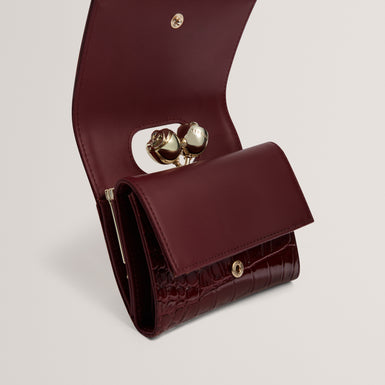 VALRIAA: Croc Effect Small Rose Bobble Purse