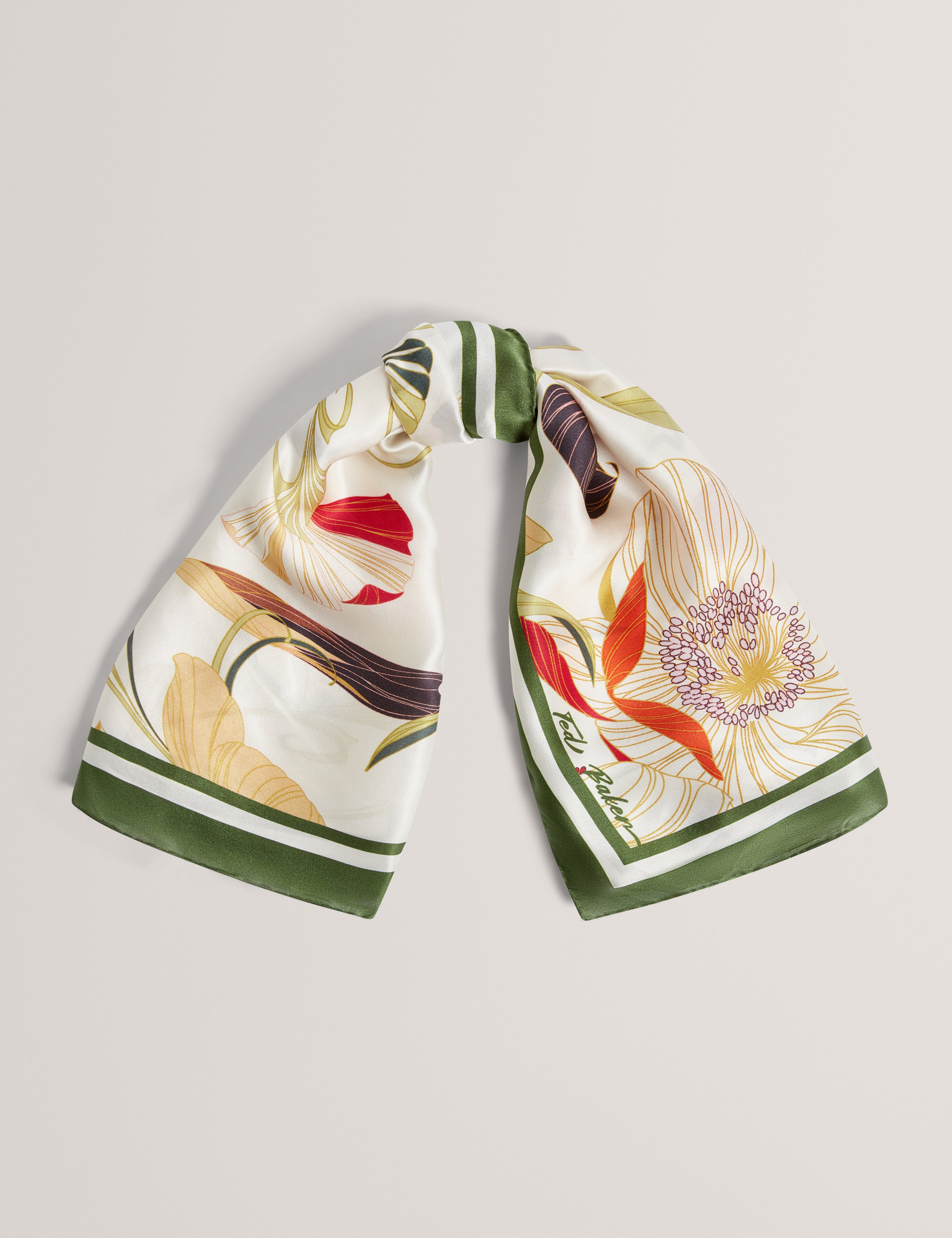 FLEURET: Floral Swirl Print Square Silk Scarf