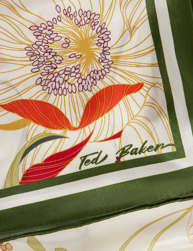 FLEURET: Floral Swirl Print Square Silk Scarf