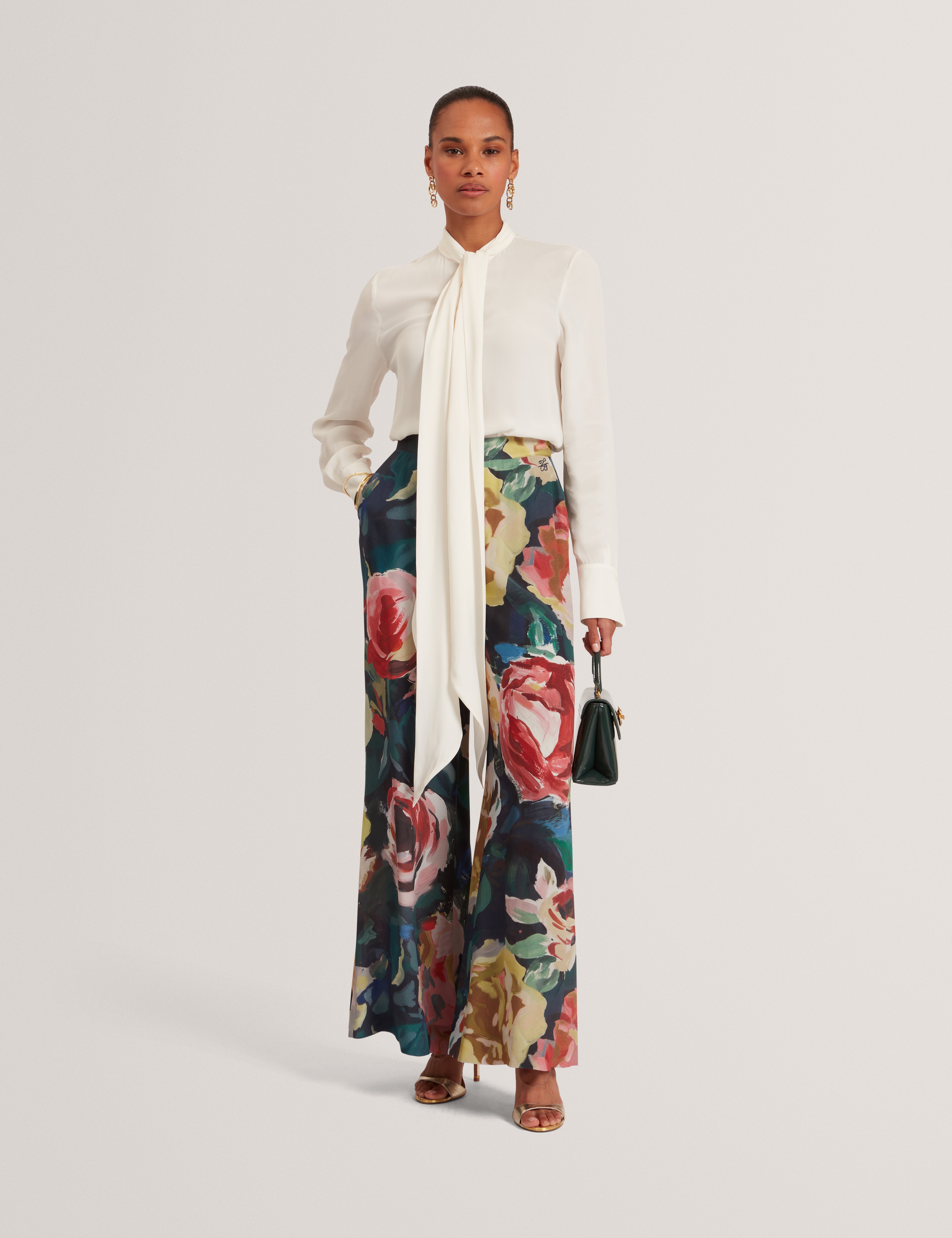 OPULENA: Printed Wide Leg Trouser