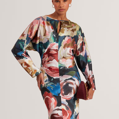 LOVESA: Printed Long Sleeve Midi Dress