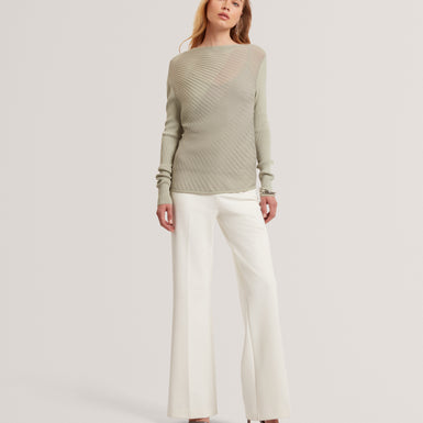 CEYLOAA: Long Sleeve Sheer Detail Knit Top