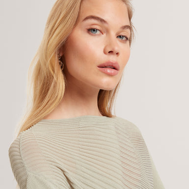 CEYLOAA: Long Sleeve Sheer Detail Knit Top