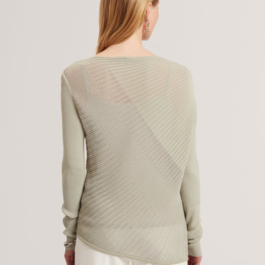 CEYLOAA: Long Sleeve Sheer Detail Knit Top