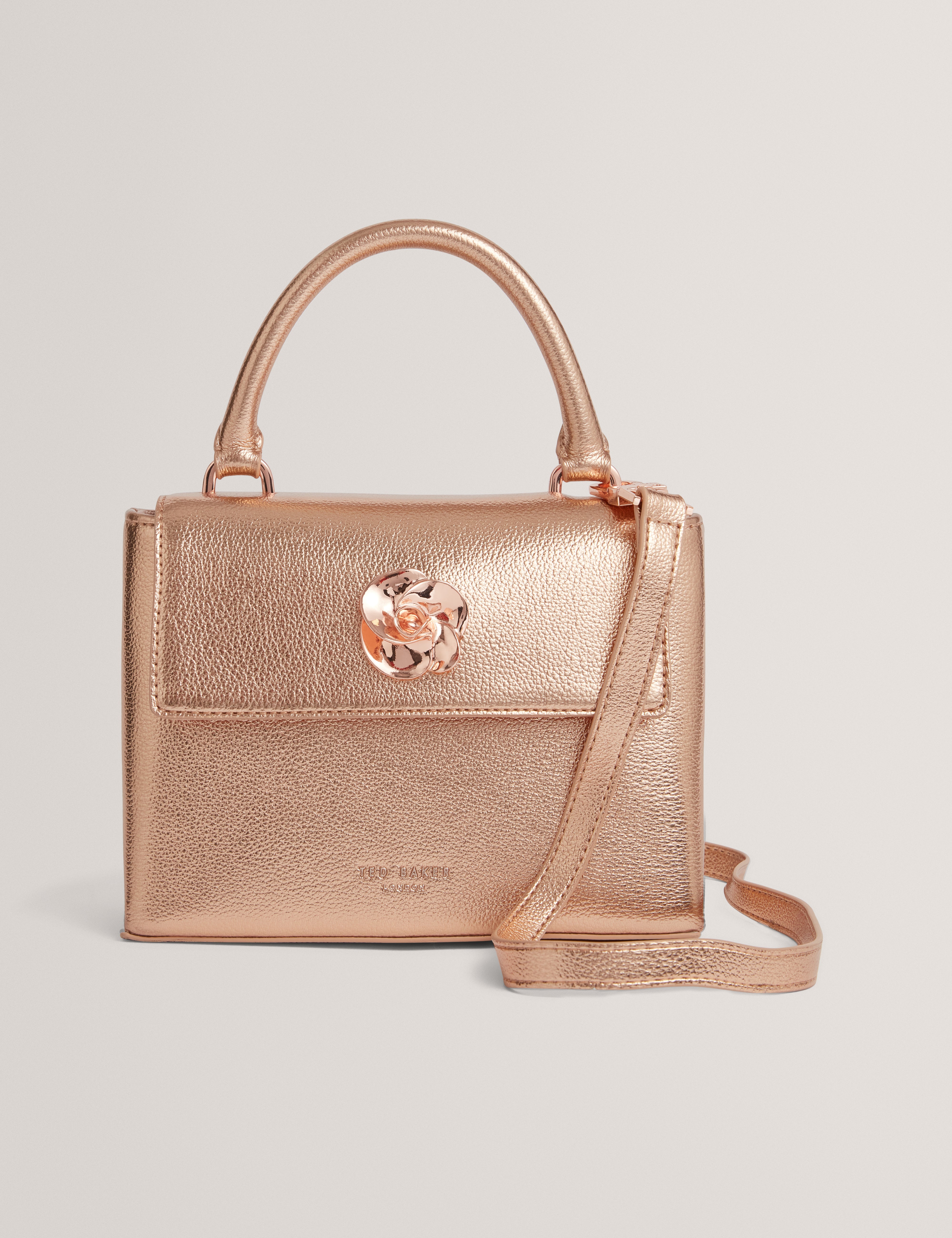 ROSAMA: Rose Detail Mini Metallic Top Handle Bag