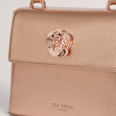 ROSAMA: Rose Detail Mini Metallic Top Handle Bag