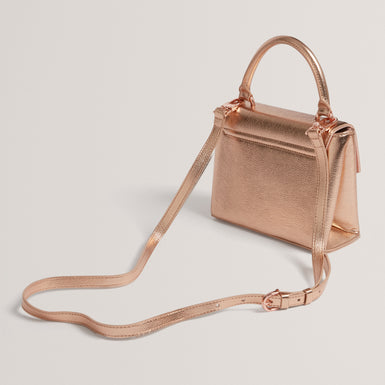 ROSAMA: Rose Detail Mini Metallic Top Handle Bag