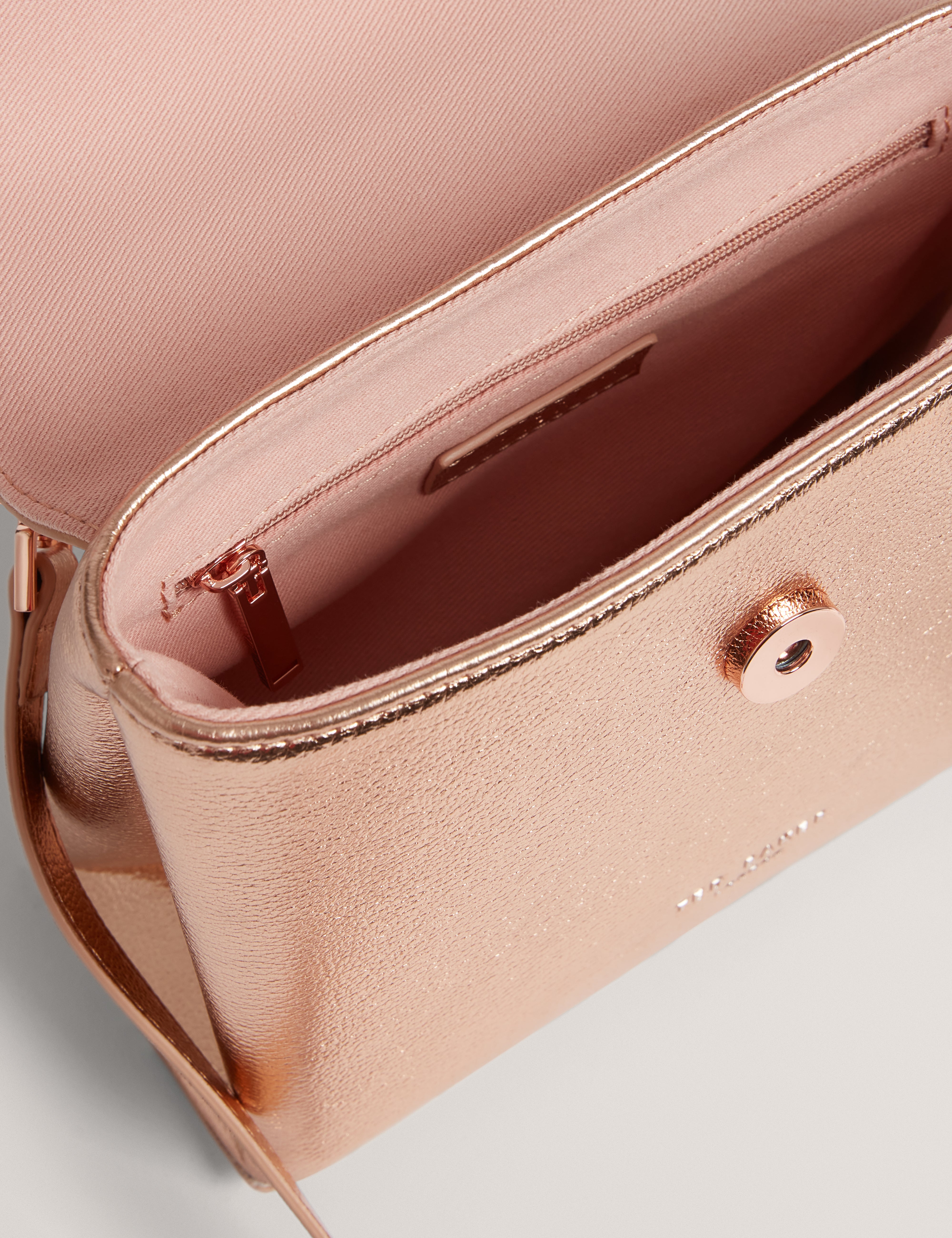 ROSAMA: Rose Detail Mini Metallic Top Handle Bag