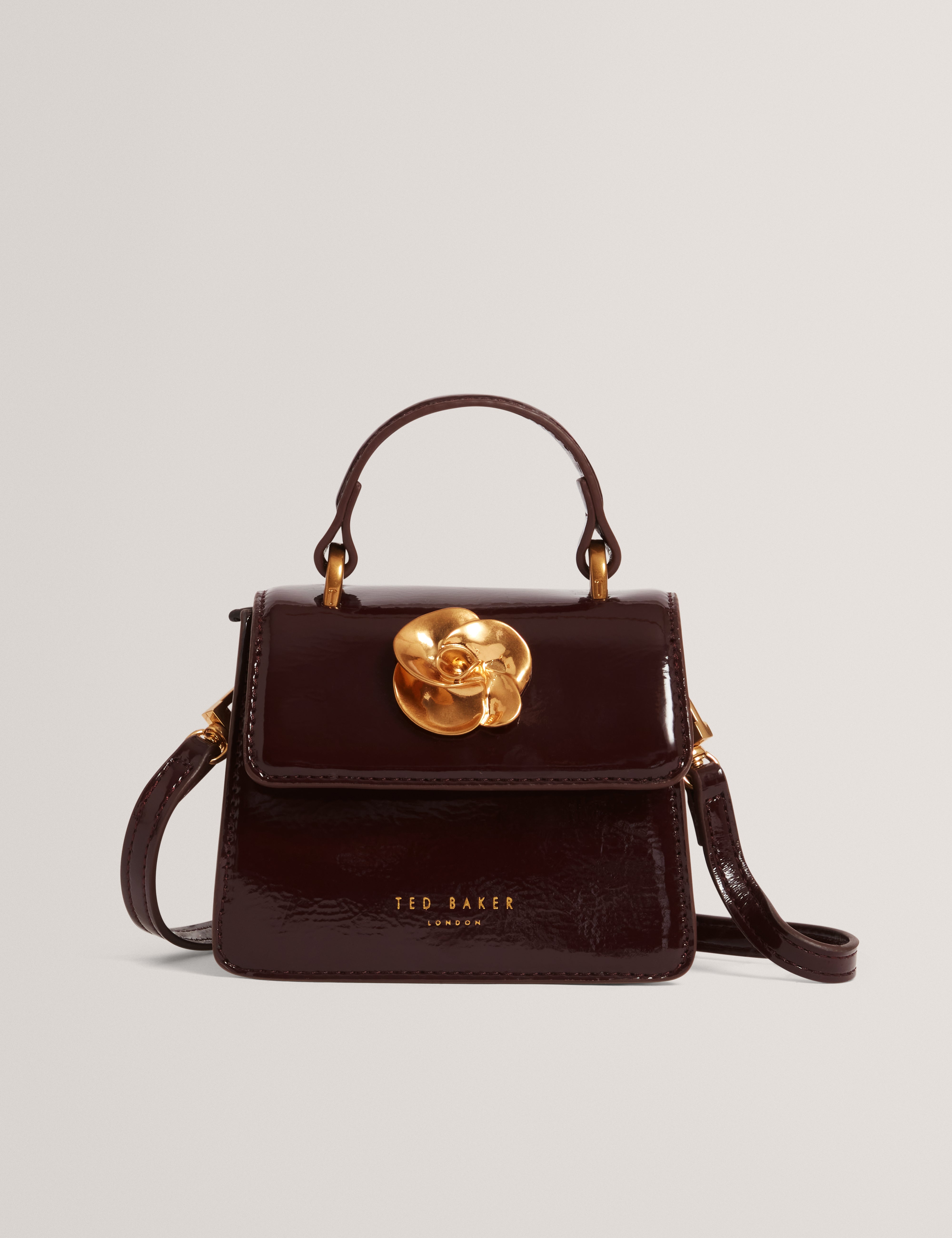 ROSELAH: Rose Detail Square Mini Top Handle Bag