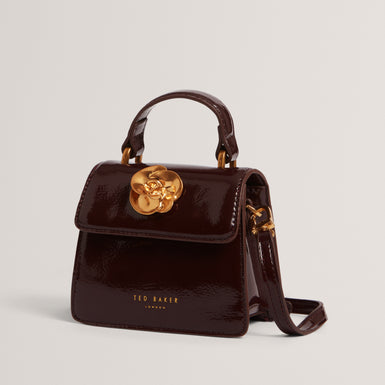 ROSELAH: Rose Detail Square Mini Top Handle Bag