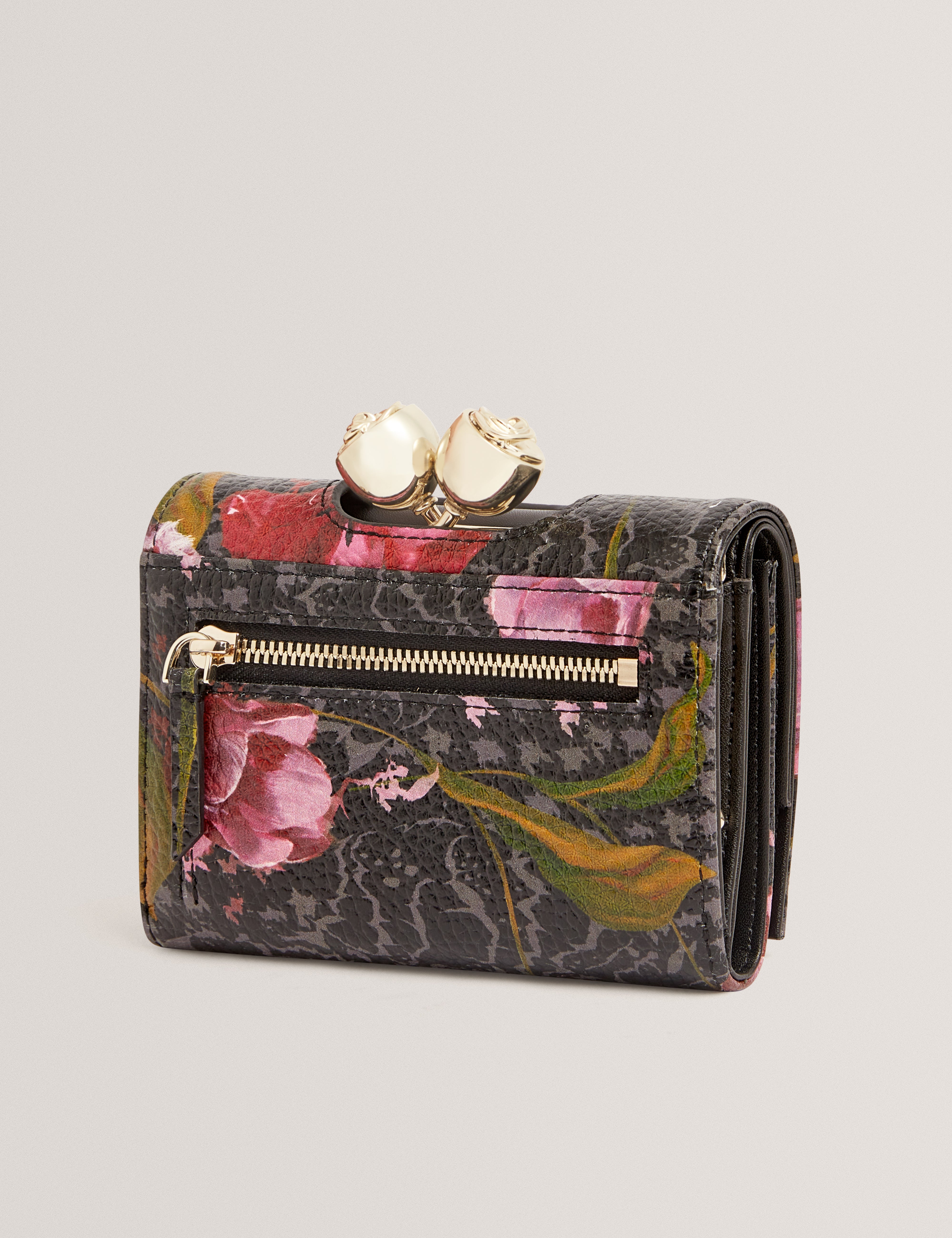 TULNA: Floral Printed Small Leather Bobble Purse