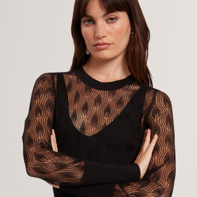 TIIMARA: Pointelle Long Sleeve Knit Midi Dress