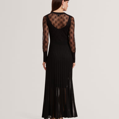 TIIMARA: Pointelle Long Sleeve Knit Midi Dress