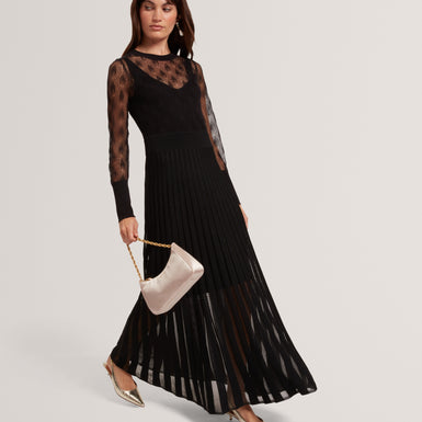 TIIMARA: Pointelle Long Sleeve Knit Midi Dress