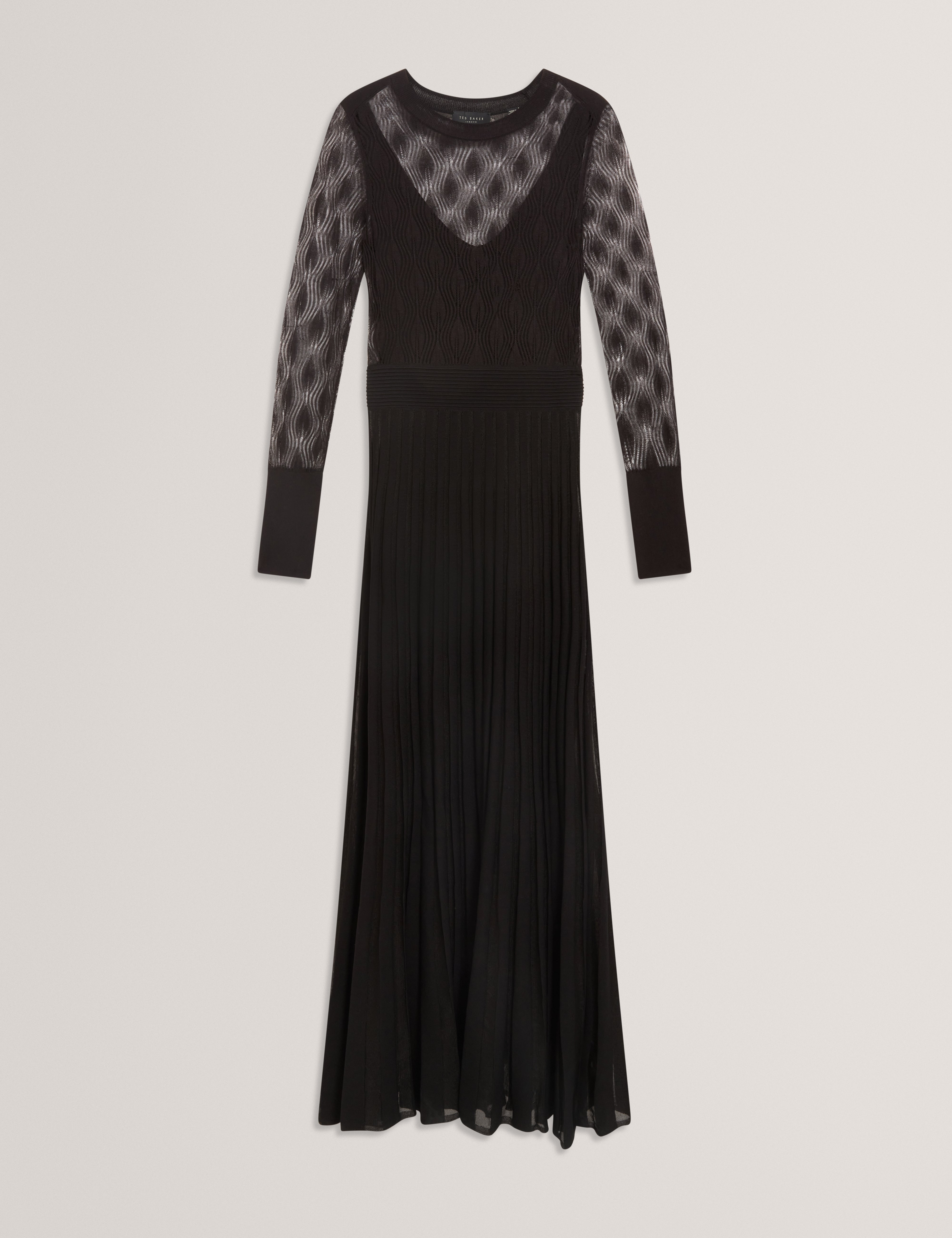 TIIMARA: Pointelle Long Sleeve Knit Midi Dress