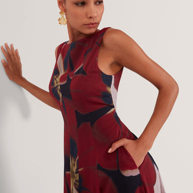 LAYNIA: Printed Seam Detail Bubble Hem Midi Dress