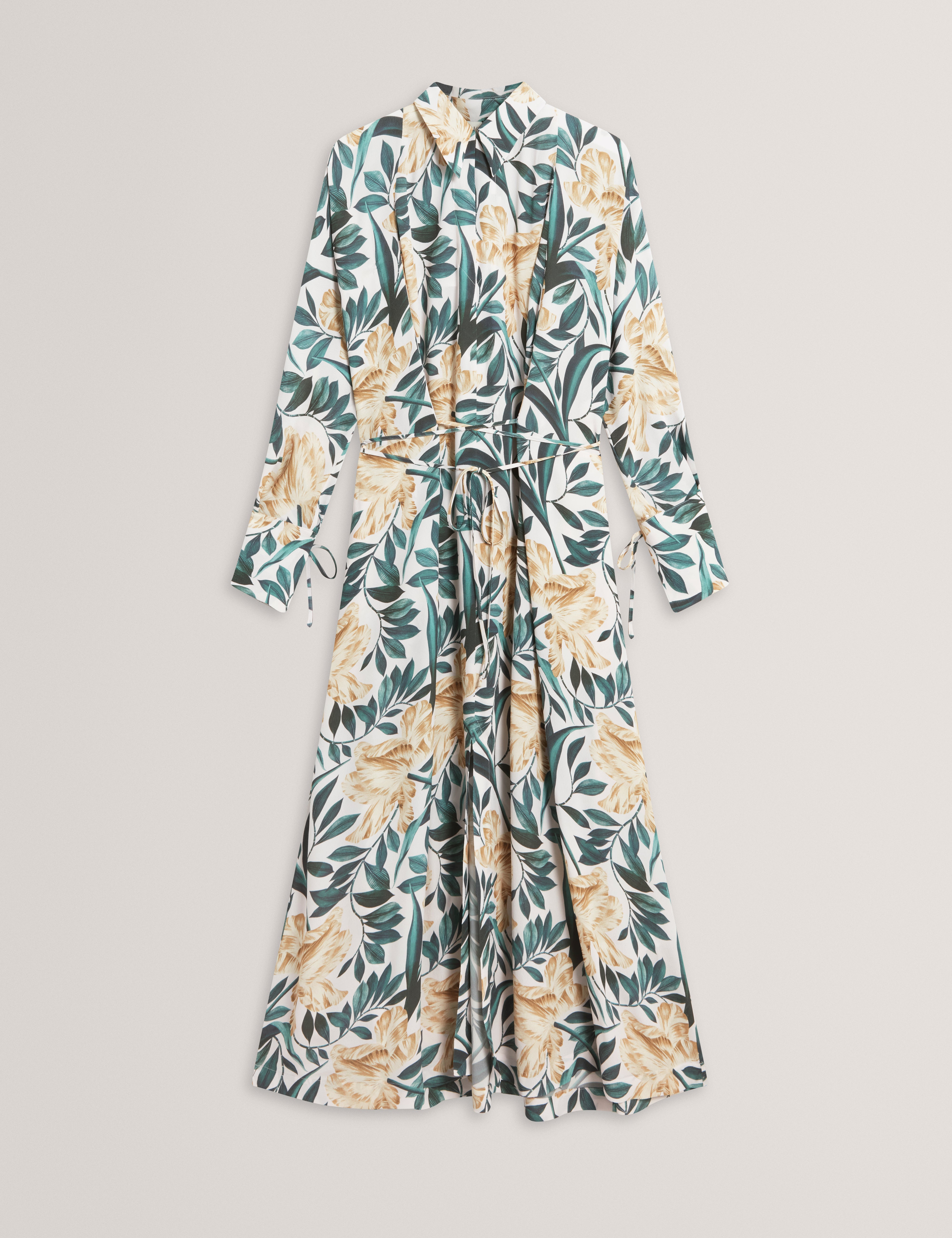RHAEE: Printed Tie Detail Midi Shirt Dress